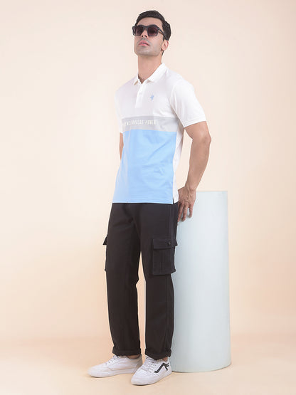 T-Shirt for Men | Breathable & Soft with Color Fastness Regular Fit Polo Neck Poly Cotton Fabric Colourblocked Pattern