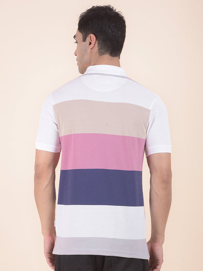T-Shirt for Men | Breathable & Soft with Color Fastness Regular Fit Polo Neck Poly Cotton Fabric Striped Pattern