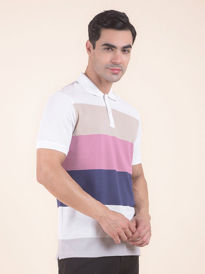 T-Shirt for Men | Breathable & Soft with Color Fastness Regular Fit Polo Neck Poly Cotton Fabric Striped Pattern