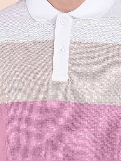 T-Shirt for Men | Breathable & Soft with Color Fastness Regular Fit Polo Neck Poly Cotton Fabric Striped Pattern