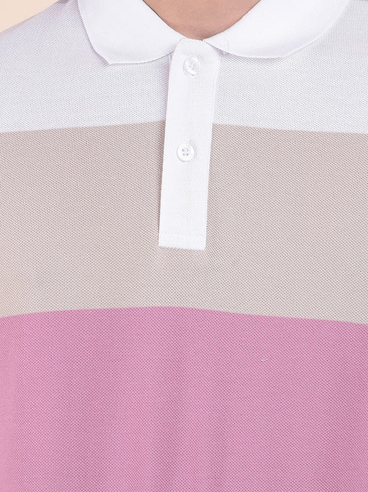 T-Shirt for Men | Breathable & Soft with Color Fastness Regular Fit Polo Neck Poly Cotton Fabric Striped Pattern