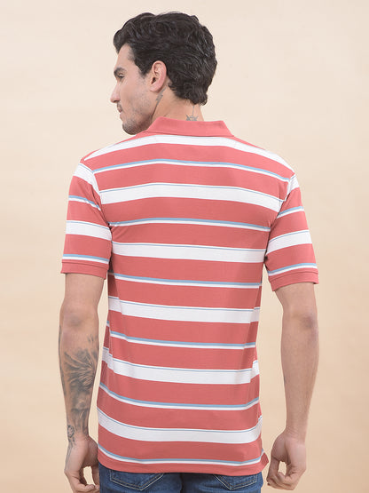 T-Shirt for Men | Breathable & Soft with Color Fastness Regular Fit Polo Neck Poly Cotton Fabric Striped Pattern