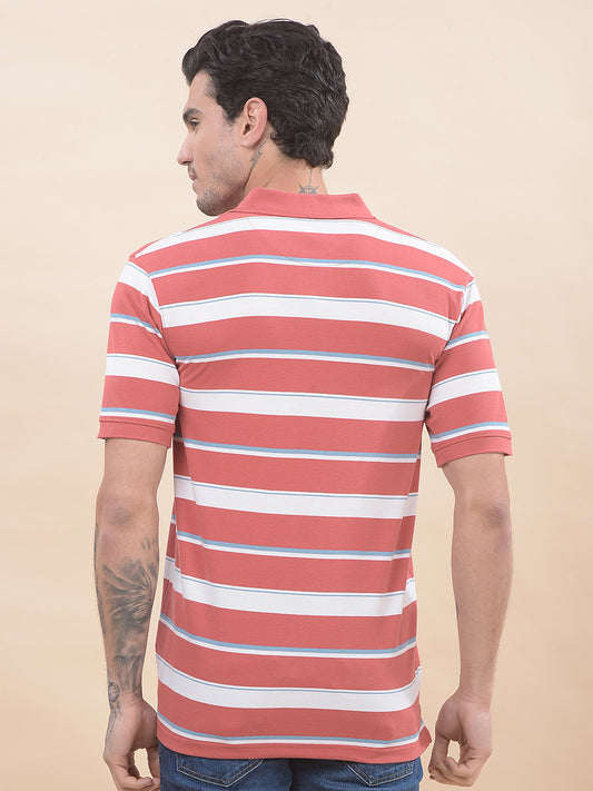 T-Shirt for Men | Breathable & Soft with Color Fastness Regular Fit Polo Neck Poly Cotton Fabric Striped Pattern