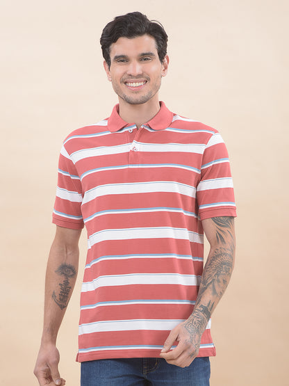 T-Shirt for Men | Breathable & Soft with Color Fastness Regular Fit Polo Neck Poly Cotton Fabric Striped Pattern