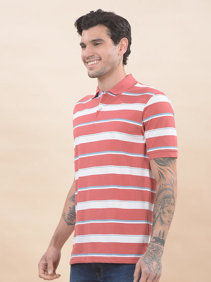 T-Shirt for Men | Breathable & Soft with Color Fastness Regular Fit Polo Neck Poly Cotton Fabric Striped Pattern