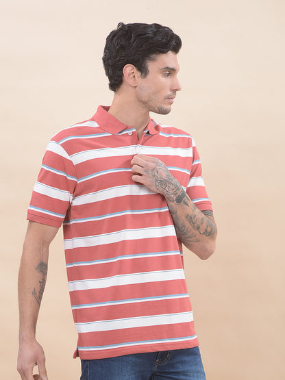 T-Shirt for Men | Breathable & Soft with Color Fastness Regular Fit Polo Neck Poly Cotton Fabric Striped Pattern
