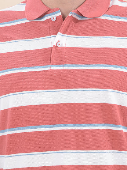 T-Shirt for Men | Breathable & Soft with Color Fastness Regular Fit Polo Neck Poly Cotton Fabric Striped Pattern