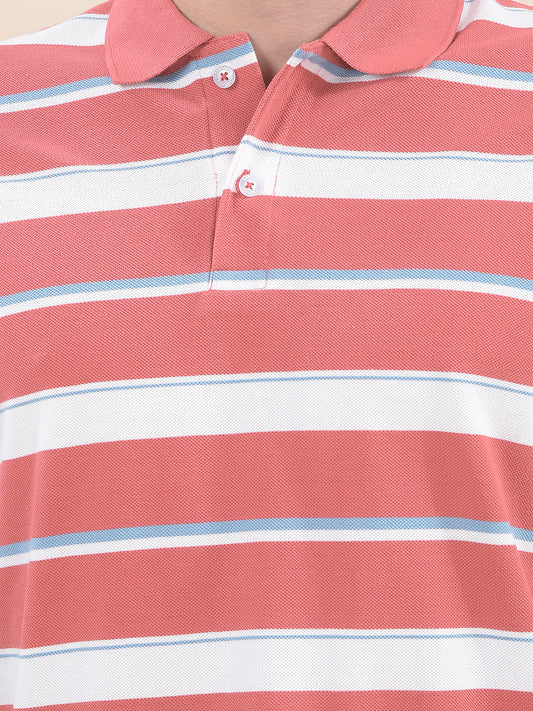 T-Shirt for Men | Breathable & Soft with Color Fastness Regular Fit Polo Neck Poly Cotton Fabric Striped Pattern