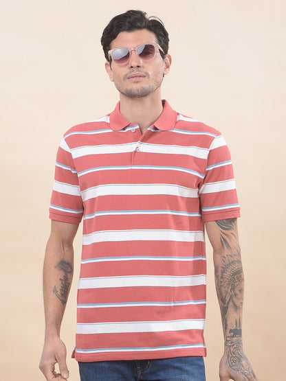 T-Shirt for Men | Breathable & Soft with Color Fastness Regular Fit Polo Neck Poly Cotton Fabric Striped Pattern