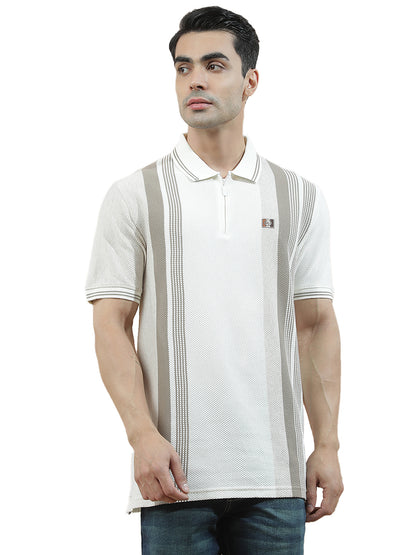 T-Shirt | Breathable & Soft with Color Fastness Regular Fit Polo Neck Poly Cotton Fabric for Men Striped Pattern