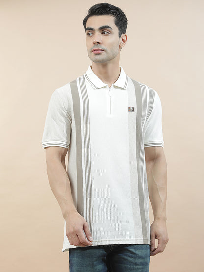 T-Shirt | Breathable & Soft with Color Fastness Regular Fit Polo Neck Poly Cotton Fabric for Men Striped Pattern