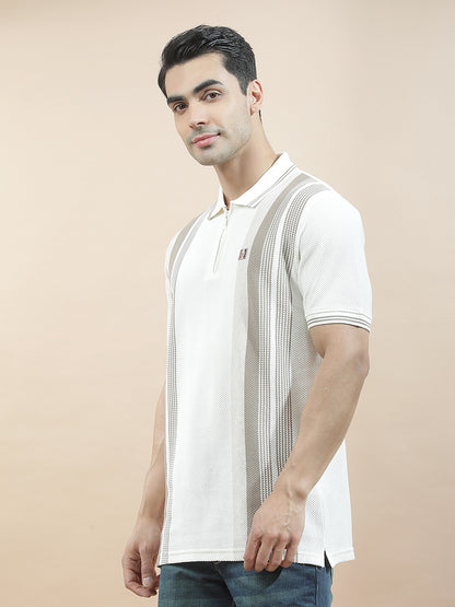 T-Shirt | Breathable & Soft with Color Fastness Regular Fit Polo Neck Poly Cotton Fabric for Men Striped Pattern