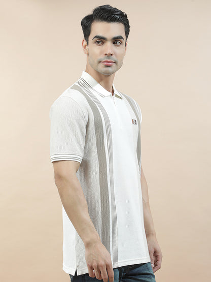 T-Shirt | Breathable & Soft with Color Fastness Regular Fit Polo Neck Poly Cotton Fabric for Men Striped Pattern