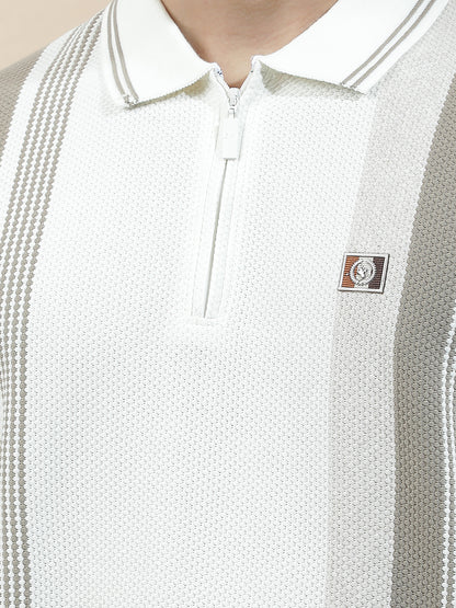 T-Shirt | Breathable & Soft with Color Fastness Regular Fit Polo Neck Poly Cotton Fabric for Men Striped Pattern