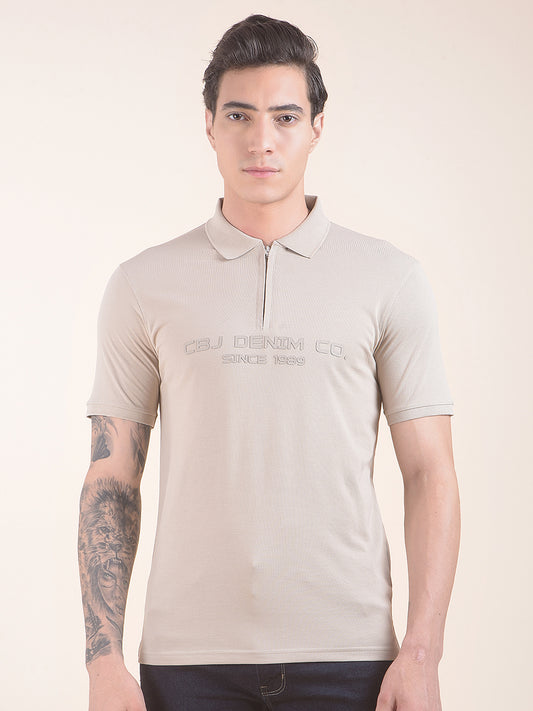 Men's Beige Printed Regular Fit Half Sleeve Casual T-Shirt
