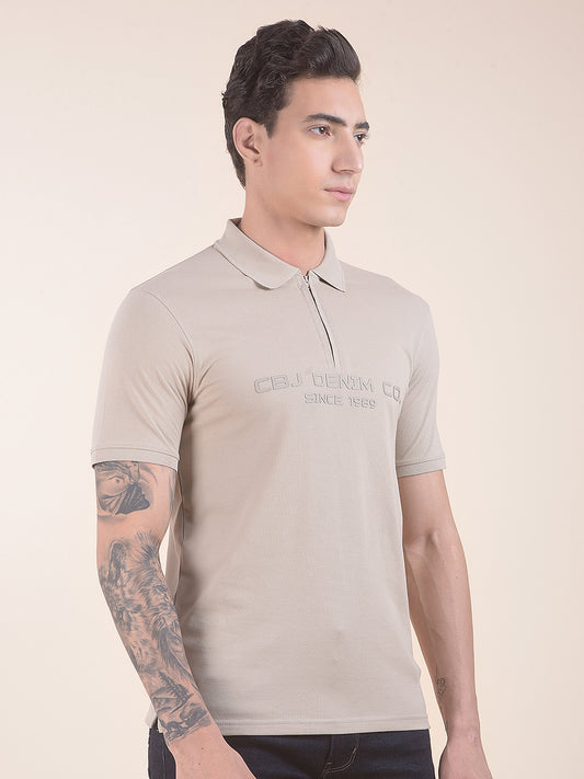 Men's Beige Printed Regular Fit Half Sleeve Casual T-Shirt