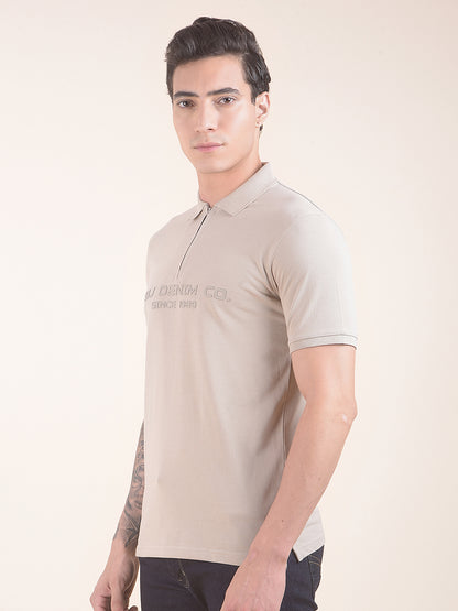 Men's Beige Printed Regular Fit Half Sleeve Casual T-Shirt