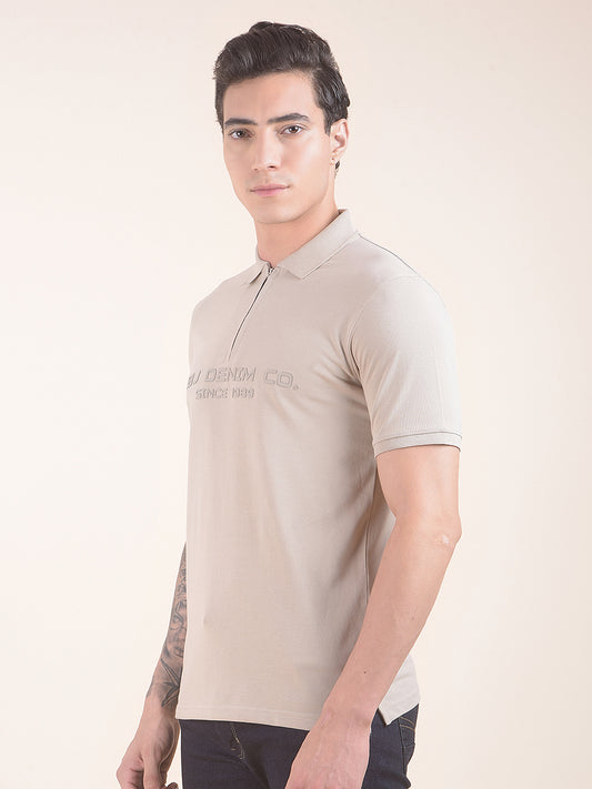 Men's Beige Printed Regular Fit Half Sleeve Casual T-Shirt
