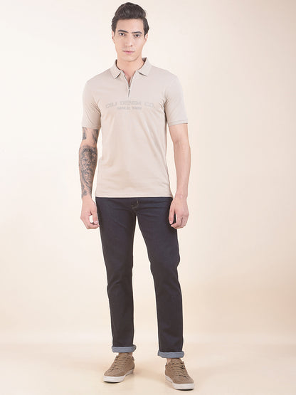Men's Beige Printed Regular Fit Half Sleeve Casual T-Shirt