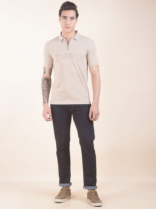 Men's Beige Printed Regular Fit Half Sleeve Casual T-Shirt