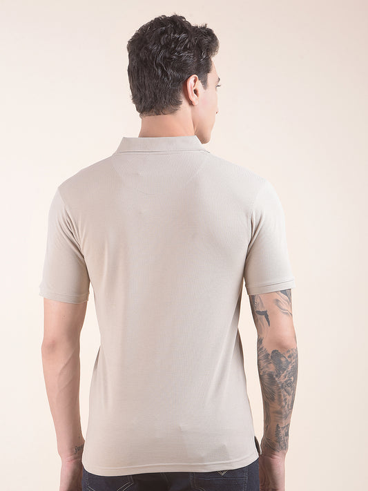 Men's Beige Printed Regular Fit Half Sleeve Casual T-Shirt