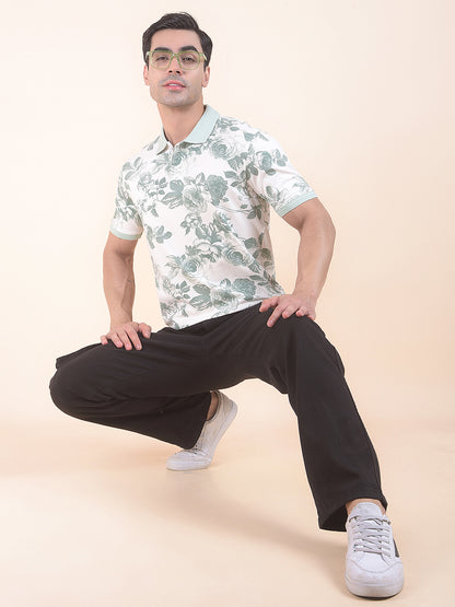 T-Shirt for Men | Breathable & Soft with Color Fastness Regular Fit Polo Neck Cotton Blend Fabric Floral Print Pattern
