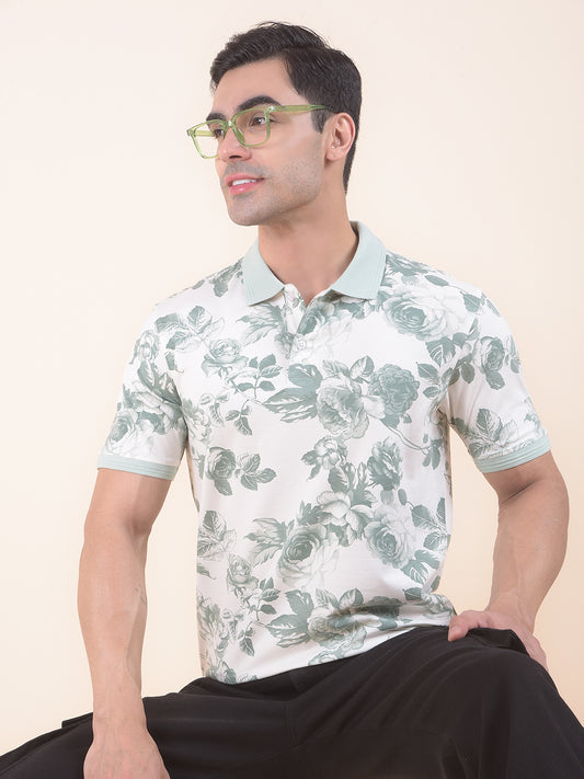 T-Shirt for Men | Breathable & Soft with Color Fastness Regular Fit Polo Neck Cotton Blend Fabric Floral Print Pattern