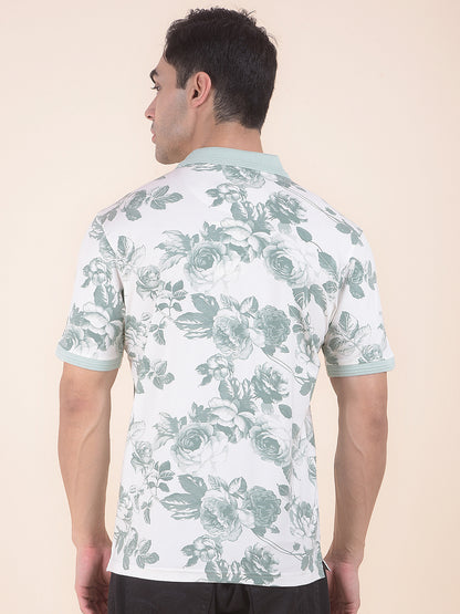 T-Shirt for Men | Breathable & Soft with Color Fastness Regular Fit Polo Neck Cotton Blend Fabric Floral Print Pattern