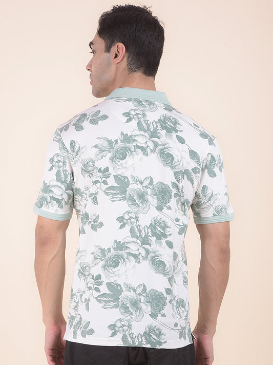 T-Shirt for Men | Breathable & Soft with Color Fastness Regular Fit Polo Neck Cotton Blend Fabric Floral Print Pattern