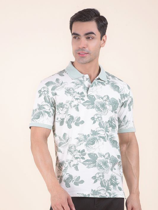 T-Shirt for Men | Breathable & Soft with Color Fastness Regular Fit Polo Neck Cotton Blend Fabric Floral Print Pattern