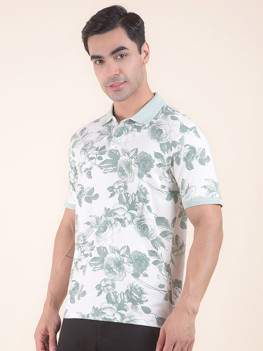 T-Shirt for Men | Breathable & Soft with Color Fastness Regular Fit Polo Neck Cotton Blend Fabric Floral Print Pattern