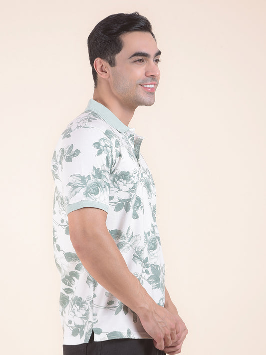 T-Shirt for Men | Breathable & Soft with Color Fastness Regular Fit Polo Neck Cotton Blend Fabric Floral Print Pattern