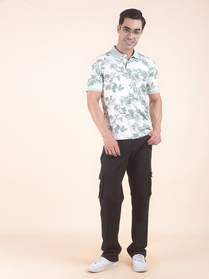 T-Shirt for Men | Breathable & Soft with Color Fastness Regular Fit Polo Neck Cotton Blend Fabric Floral Print Pattern