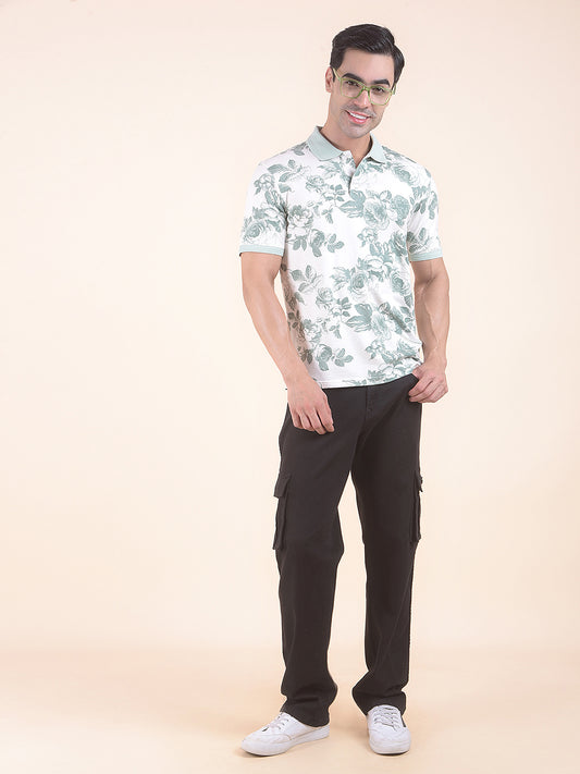 T-Shirt for Men | Breathable & Soft with Color Fastness Regular Fit Polo Neck Cotton Blend Fabric Floral Print Pattern