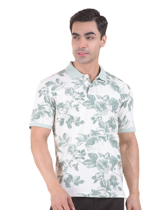 T-Shirt for Men | Breathable & Soft with Color Fastness Regular Fit Polo Neck Cotton Blend Fabric Floral Print Pattern