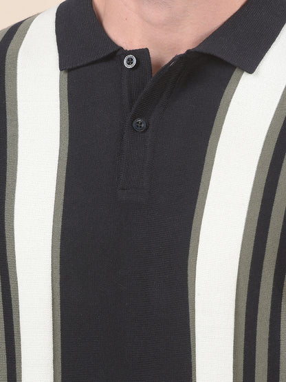 T-Shirt for Men | Breathable & Soft with Color Fastness Regular Fit Polo Neck Cotton Blend Fabric Striped Pattern