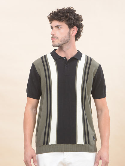T-Shirt for Men | Breathable & Soft with Color Fastness Regular Fit Polo Neck Cotton Blend Fabric Striped Pattern