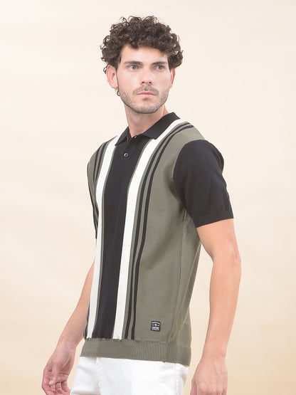 T-Shirt for Men | Breathable & Soft with Color Fastness Regular Fit Polo Neck Cotton Blend Fabric Striped Pattern