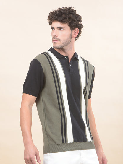T-Shirt for Men | Breathable & Soft with Color Fastness Regular Fit Polo Neck Cotton Blend Fabric Striped Pattern