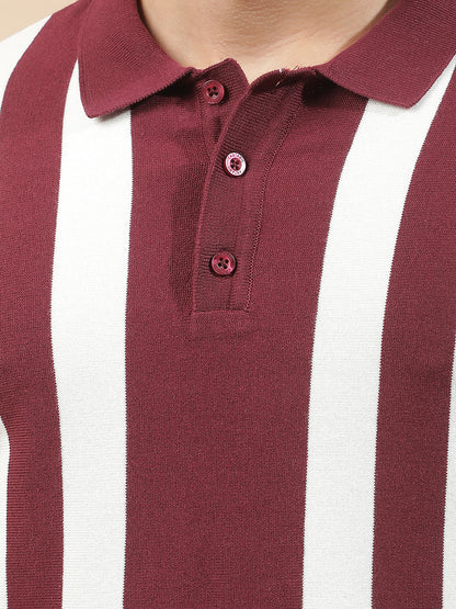 T-Shirt for Men | Breathable & Soft with Color Fastness Regular Fit Polo Neck Poly Cotton Fabric Striped Pattern
