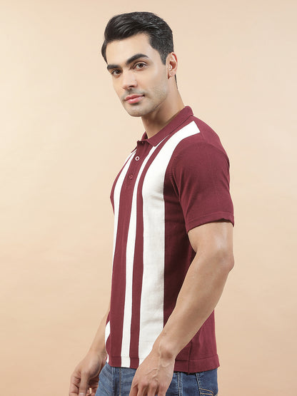 T-Shirt for Men | Breathable & Soft with Color Fastness Regular Fit Polo Neck Poly Cotton Fabric Striped Pattern