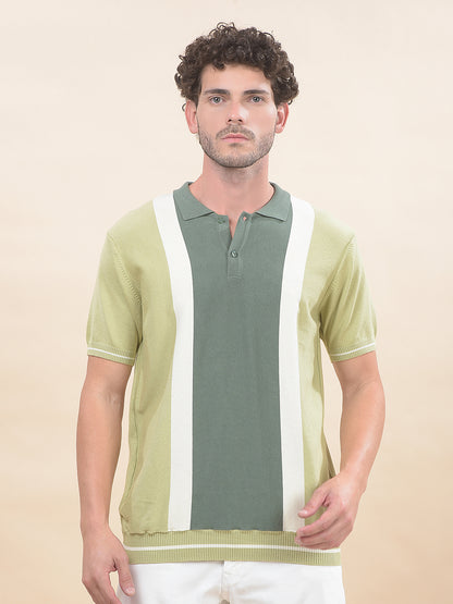 T-Shirt for Men | Breathable & Soft with Color Fastness Regular Fit Polo Neck Cotton Blend Fabric Striped Pattern