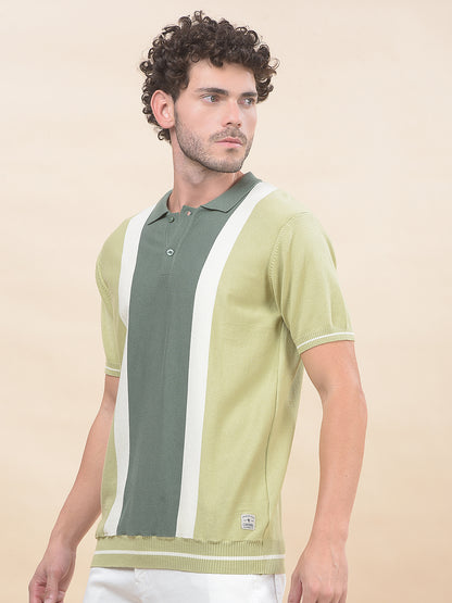 T-Shirt for Men | Breathable & Soft with Color Fastness Regular Fit Polo Neck Cotton Blend Fabric Striped Pattern