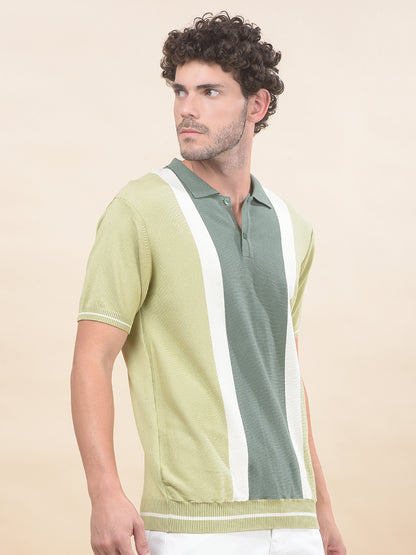 T-Shirt for Men | Breathable & Soft with Color Fastness Regular Fit Polo Neck Cotton Blend Fabric Striped Pattern