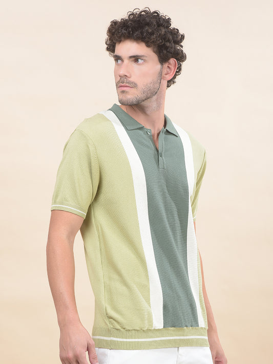 T-Shirt for Men | Breathable & Soft with Color Fastness Regular Fit Polo Neck Cotton Blend Fabric Striped Pattern