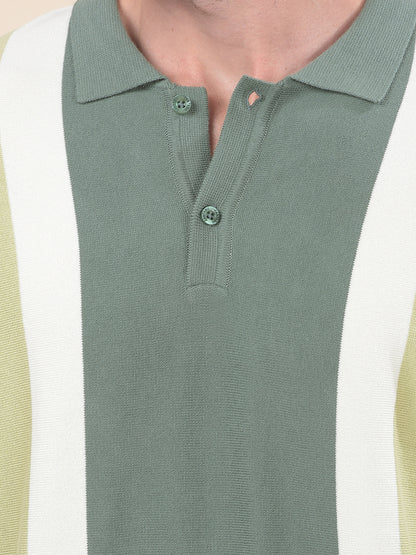 T-Shirt for Men | Breathable & Soft with Color Fastness Regular Fit Polo Neck Cotton Blend Fabric Striped Pattern