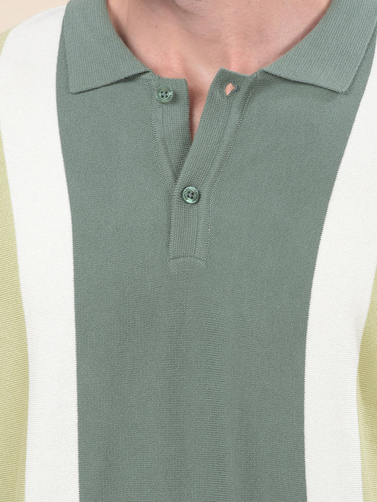 T-Shirt for Men | Breathable & Soft with Color Fastness Regular Fit Polo Neck Cotton Blend Fabric Striped Pattern