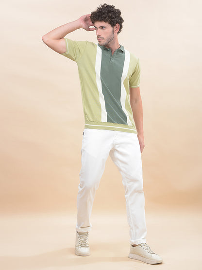 T-Shirt for Men | Breathable & Soft with Color Fastness Regular Fit Polo Neck Cotton Blend Fabric Striped Pattern
