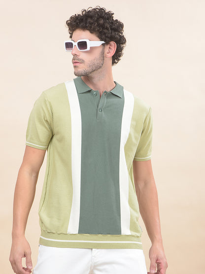 T-Shirt for Men | Breathable & Soft with Color Fastness Regular Fit Polo Neck Cotton Blend Fabric Striped Pattern