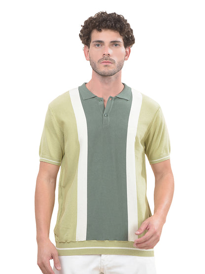 T-Shirt for Men | Breathable & Soft with Color Fastness Regular Fit Polo Neck Cotton Blend Fabric Striped Pattern